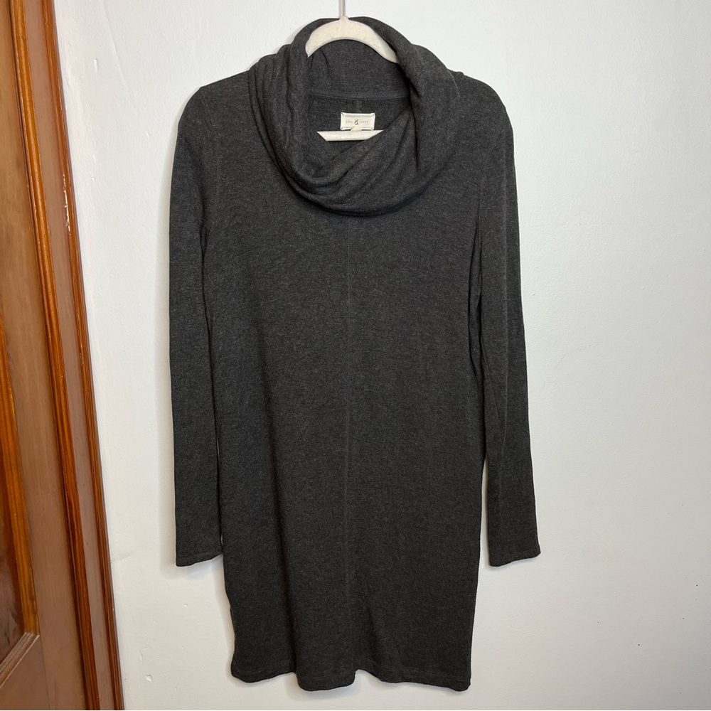 Lou & Grey Signature Soft Charcoal Heather Gray Cowl Neck Tunic Dress S VGUC